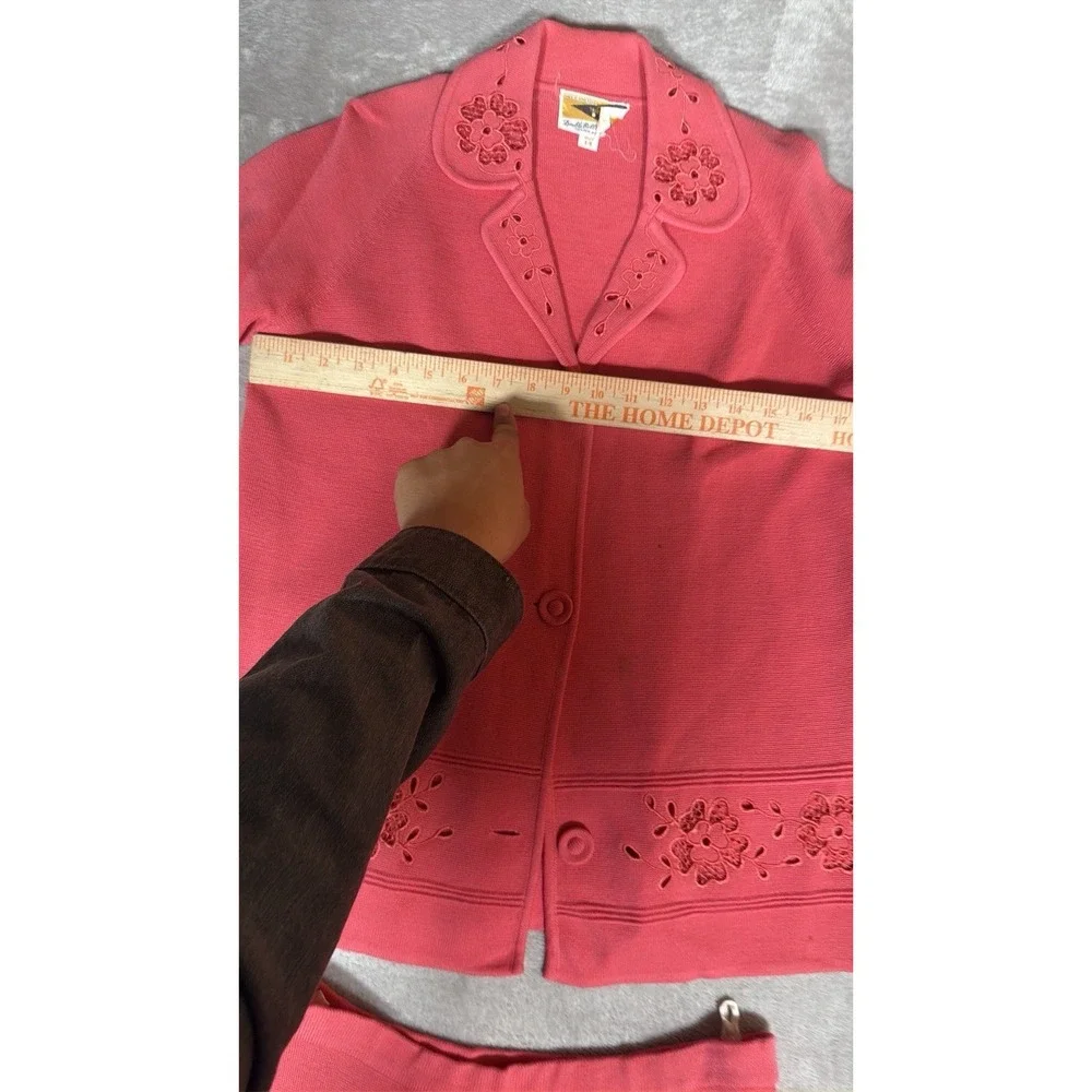 Vintage Double Bells Womens 2 Piece Skirt Suit Coral Pink 100% Wool Size 14